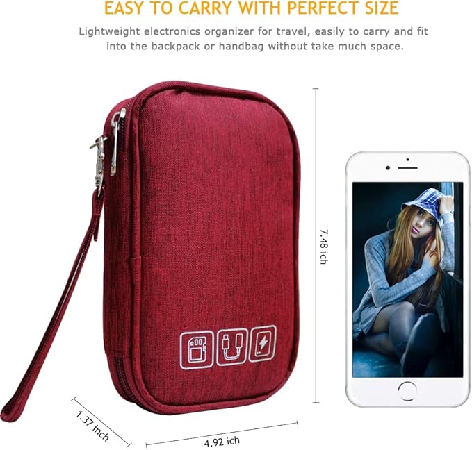 Electronic Organizer Bag Cable Organizer Travel Cord Organizer Case Pouch Portable Carrying Case for Charger Hard Drive Earphone USB SD Card (Red)