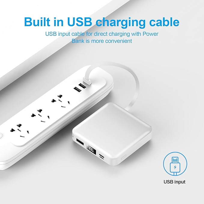 ummz Portable Charger with Built-in Cable,12000mAh 22.5W Fast Charging Small Power Bank,USB C Input/Output with Smart LED Display,External Battery Pack for iPhone,Tablet,Samsung