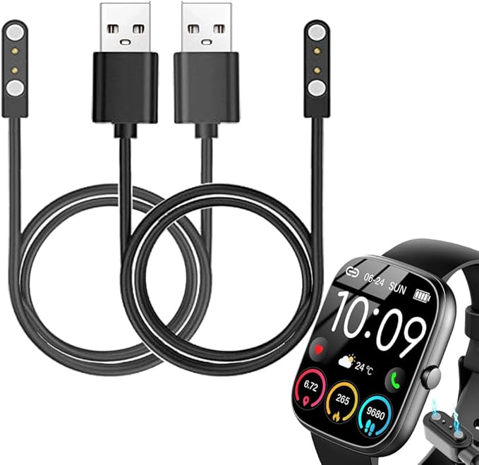 Smart Watch Cable Chargers Compatible with uaue T60 1.91 inches smartwatch, 2 PCs, Black
