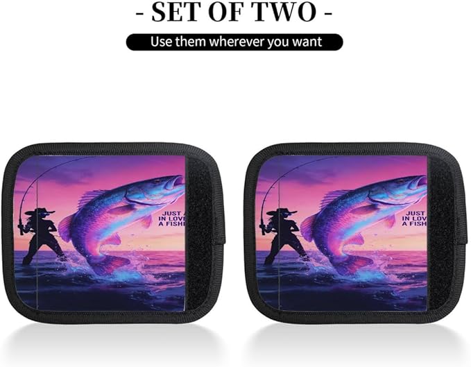 2 Pack Luggage Handle Wrap with Travel Tags - Non-Slip Protective Cover Soft Handle Grips Covers for Suitcase(Fishing)