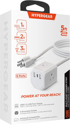 HyperGear Surge Protector Multi Plug 6-in-1 Wall Extension Cord - Multiple Wall Plug Extension Outlet Splitter, Multiplug Electric Power Extender, Electrical Multi-Outlets Power Socket