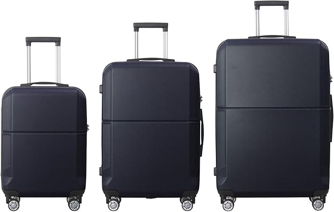 3-Piece Luggage Set 3 (20"/24"/28"), Hardside Suitcases with 8 Spinner Wheels, Scratch-Resistant ABS Shell, set2, set3 Travel Suitcase, TSA Lock (Minimalist Design, Dark Blue)