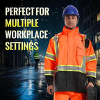 SKSAFETY Hi Vis Safety Rain Jacket for Men, Construction Work Rain Gear Heavy Duty Class 3 Rain Coat Waterproof Lightweight