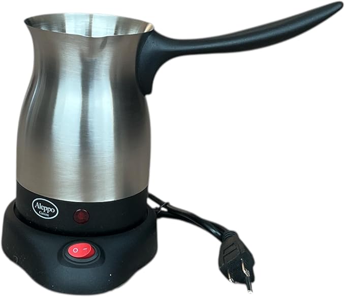Electric Turkish Coffee Maker Kettle Pot Stainless Steel Cool Touch Handle Travel Size, Fast Boil & Keeps Water Boiling for Arabic & Greek Coffee, Tea 0.3L (SILVER)