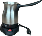 Electric Turkish Coffee Maker Kettle Pot Stainless Steel Cool Touch Handle Travel Size, Fast Boil & Keeps Water Boiling for Arabic & Greek Coffee, Tea 0.3L (SILVER)