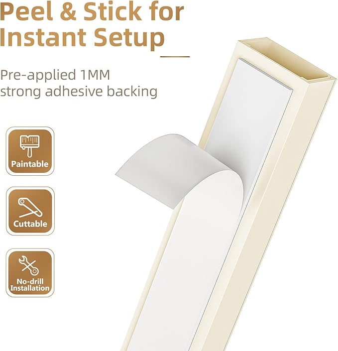 Delamu Beige Cord Hider, 85in Cord Covers for Wires on Wall, One-Cord Cable Hider, Wire Hiders Wire Covers for TV Cords on Wall, Easy Mount Cable Cover Management Kit, 6X L14.2 W0.59 H0.4in, Beige