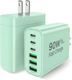 90W GaN USB C Charger Block [2 Pack],6-Port USB C Wall Charger Fast Charging 45W PD Power Adapter for MacBook Air/iPad Pro/iPhone 17Pro Max/Samsung Galaxy S24 Ultra/Tabs for Home Travel