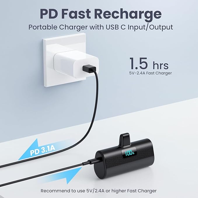 [2 Pack] Small Portable Charger for iPhone14/13,Upgraded 5200mAh PD Fast Charging Power Bank,Cute Mini Portable Phone Charger Compatible with iPhone 14/14 Pro Max/13/13 Pro/12 Pro/11/XR/X/8/7/6 etc