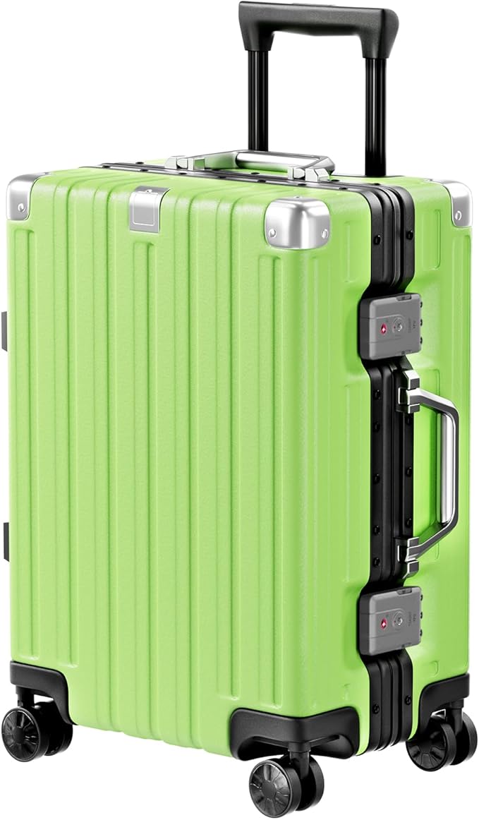 Krute Carry On Luggage 20 inch Aluminum Frame Luggage with Spinner Wheels Hardshell No Zipper PC+ABS TSA Lock Zipperless Suitcases Green