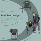 Colegence Oversized Directors Camping Chair Support 600 LBS, Heavy Duty Folding Outdoor Chairs with Detachable Side Pocket and Adjustable Side Table for Outside Beach,Lawn,Fishing (Green)