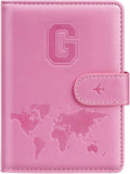Passport Holder Cover Initail Letter A-Z Travel Wallet Embossed Design RFID Blocking Card Holder Personalized Gift Passport Cover Wallet, Passport Book Holders for Women and Girls, Pink-G