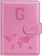 Passport Holder Cover Initail Letter A-Z Travel Wallet Embossed Design RFID Blocking Card Holder Personalized Gift Passport Cover Wallet, Passport Book Holders for Women and Girls, Pink-G