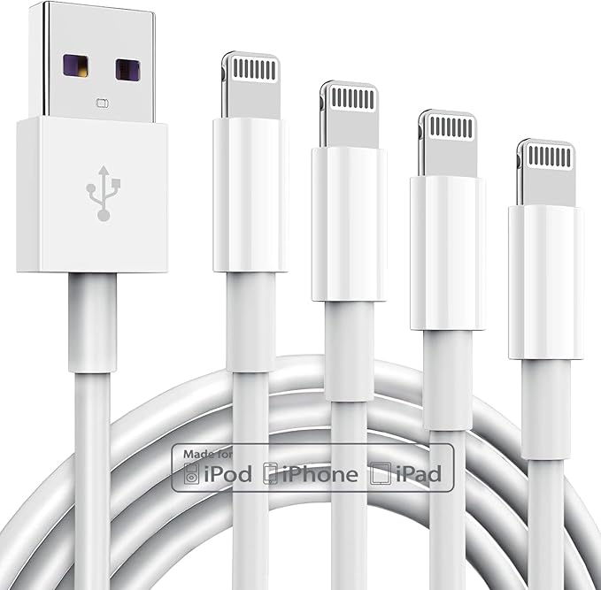 4 Pack Apple MFi Certified iPhone Charger Cable 6Ft, Apple Lightning to USB Cable Cord 6 Foot, 2.4A Fast Charging, Apple Phone Long Chargers for iPhone 14/13/12/11/ X/XS/XR/8/7/6/SE Plus Pro Max Mini