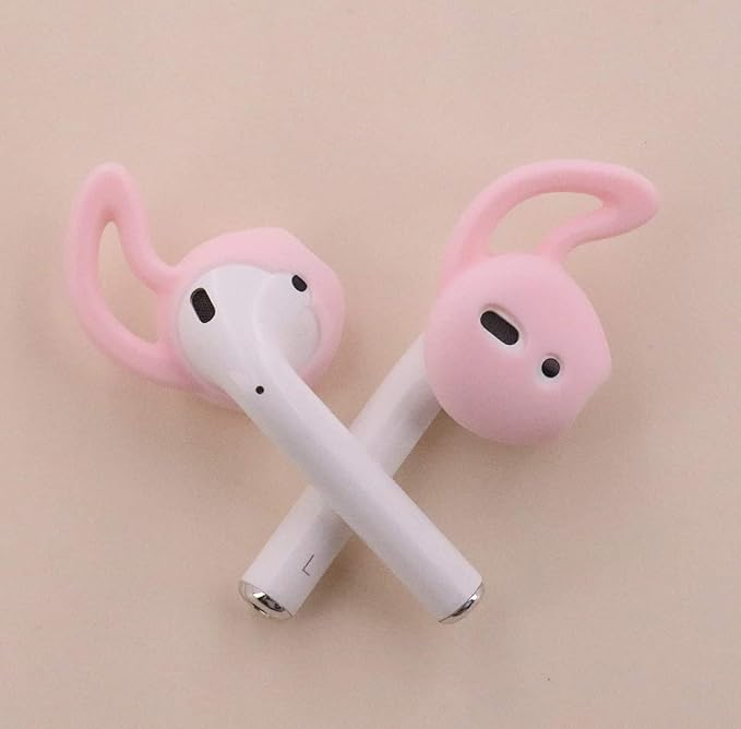 JNSA 6 Pairs Silicone Ear Tips Compatible with Air Pods 1&2,Silicone Soft Anti-Slip Sport Earbud Tips, Anti-Drop Ear Hook Gel Headphones Earphones Accessories Tips (Pink 6 Pairs)