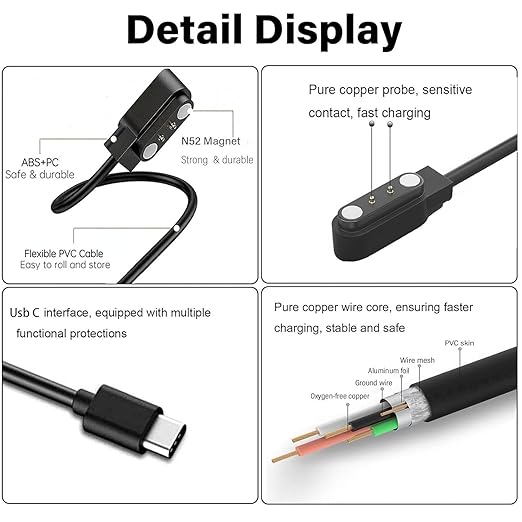 K52 K56 Pro Smart Watch Charger, [2-Pack] Type C Charger for SUNKTA/ESFOE/Linwear/ATEVENSE/EIGIIS/SENBONO K52 K56 Pro Smartwatch USB-C Magnetic Charging Cable