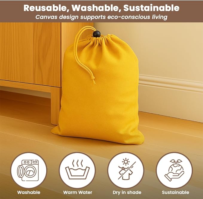 LFH Cotton Rich Shoe Storage Bags with Drawstring, Dustproof Breathable Reusable Organizer, Perfect For Travel, Dorm, Hotel, College, Gym, Easy to Carry, Machine Washable 8"x17" (Pack of 2) - Golden