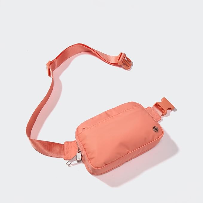 Pander Everywhere Belt Bag for Women, 5 Zipper Pockets Nylon Crossbody Fanny Pack Purse (Dark Salmon).
