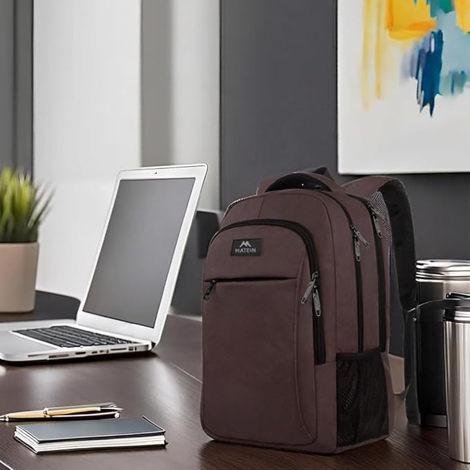 MATEIN 32L Laptop Backpack, Water Resistant School BookBag Fits 15.6 Inch Laptop Computer, Sturdy Personal Item Bag Casual Travel Daypack Carry on Underseat Luggage Backpack for Airlines, Brown