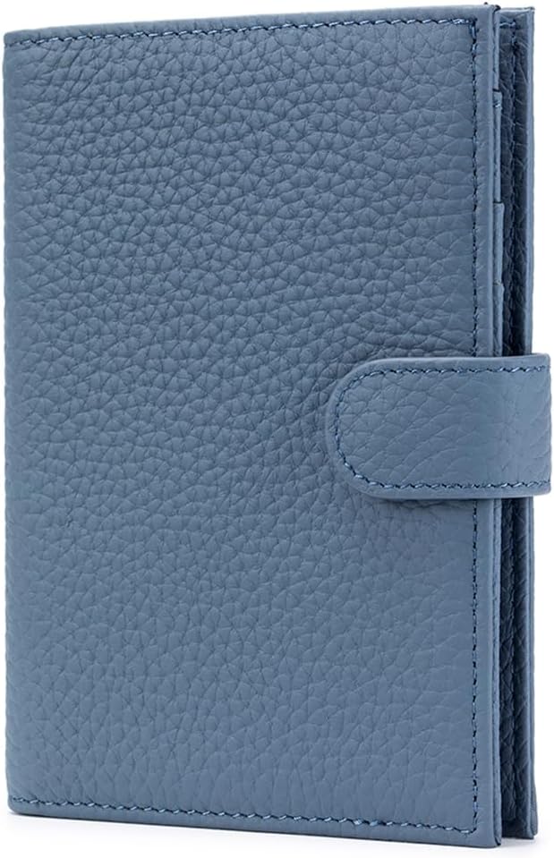 Leather RFID Blocking Passport Holder for Travel Women – Multiple Slim Passport Wallet for Women with Card Slots, Zippered Coin Pocket & Travel Passport Cover Case Gift Ready– Denim Blue