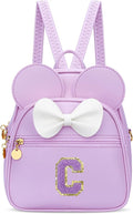 KKXIU Girls Initial Bowknot Cute Mini Backpack for Toddler, Travel Small Girl Backpacks, Personalized Birthday Gifts for Little Girls and Kids(C, Purple)