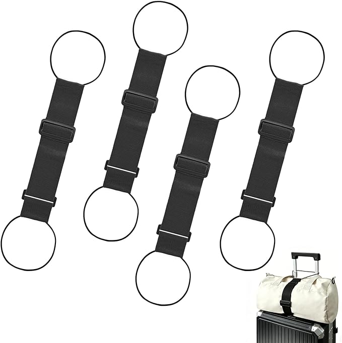 Multi Use Strong Adjustable Luggage Connector Straps for Suitcases,4 Pack Flexible Luggage Accessories Elastic Fastening Bag Strap (Black-4pcs)