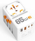 TESSAN Universal Travel Adapter, 65W GaN International Plug Adaptor with 4 USB(2 USB C) Charging Ports, Worldwide Power Outlet for US to European EU UK AUS Ireland(Type C/G/A/I)