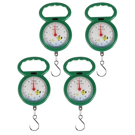 Ipetboom 4pcs Portable Handheld Spring Hanging Scales with Plastic Handles, Multi-Purpose Luggage and Fish Weighing Scales for Travel and Kitchen Use, Random Colors