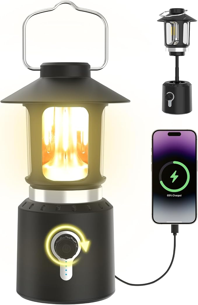 Retro Classic LED Camping Lantern, Rechargeable Stepless Dimming Vintage Lantern, 3 Light Modes (2000K-6500K), 8000mAh Power Bank, Bright Hanging Tent Light for Indoor & Outdoor, Hiking, Camp