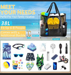 SRISE Mesh Beach Bag - Large Beach Tote Bag for Family Beach Bag for Toys & Vacation Essentials