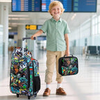 5Pcs Kids Luggage for Boys, Dinosaur Rolling Travel Carry on Suitcase for Toddler Children with Wheels(Black)
