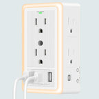 Wall Outlet Extender with USB Charging Ports 9 in 1 Plug Extension Block Multiple AC Outlets Splitter Power Hub Wall Tap 1500J Surge Protection Night Light Dusk to Dawn Sensor Switch ETL Listed