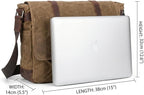 Vintage Genuine Leather Waxed Canvas Briefcase Large Satchel Shoulder Bag Rugged Computer 15.6" Laptop Bag