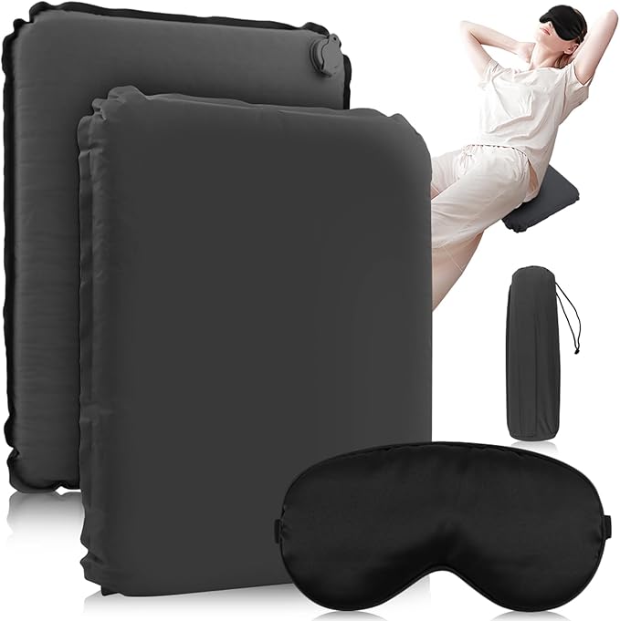 Portable Self-Inflating Seat Cushion, Portable Travel Cushion Airplane Seat, Memory Foam Sitting Pad for Travel Airplane Car Bleachers Backpacking Office(Grey)