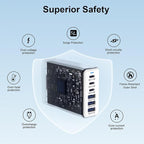 Charging Station for iPhone 17, 165W GaN 6-Port USB C Fast Charger Block, 3 Type-C Each 40W Desktop Charging Hub for Multiple Devices, 5ft Cord - Ideal for Home Office Travel White