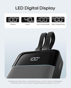 CUKTECH 20,000mAh Power Bank, Built-in USB-C & MFi Lightning Cables, 40W Fast Charging Portable Charger, 4-Port Output External Battery Pack for iPhone 17/16/15/14/13/12 Pro Max, iPad, Samsung S26