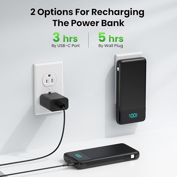 Portable Charger with Built-in AC Plug and Cables,13800mAh All in One USB C Fast Charging Power Bank,Travel Essentials Portable Phone Charger Battery Pack for iPhone 17/16/15/14/13,Galaxy,Android etc