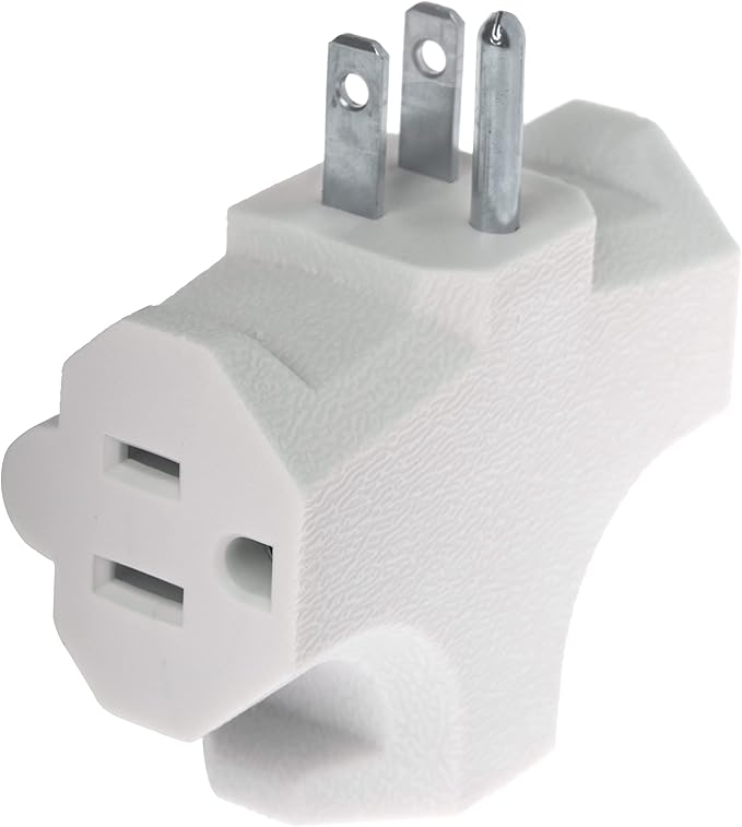 Projectpak 3 Outlet T Shaped Wall Plug Grounding Adapter Splitter Extender – Durable Grounded Power Tap | 3 Pack (White)