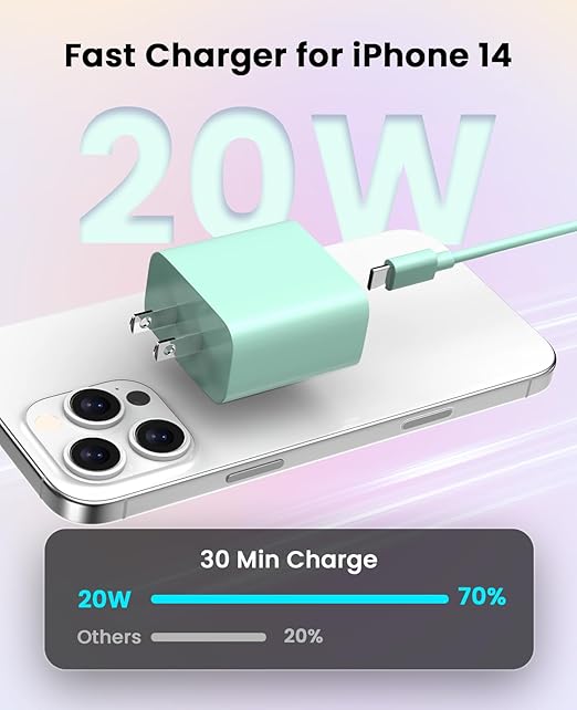 FEEL2NICE iPhone Charger Fast Charging 2 Pack Type C Wall Charger Block with 2 Pack [6FT&10FT] Long USB C to Lightning Cable for iPhone 14/13/12/12 Pro Max/11/Xs Max/XR/X,AirPods Pro,Green