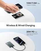 Kuulaa Magnetic Power Bank 5000mAh 0.28'' Ultra Slim Portable Charger Magsafe Battery Pack for iPhone Air/16 Pro Max/15/14/13/12 Mini, Gris