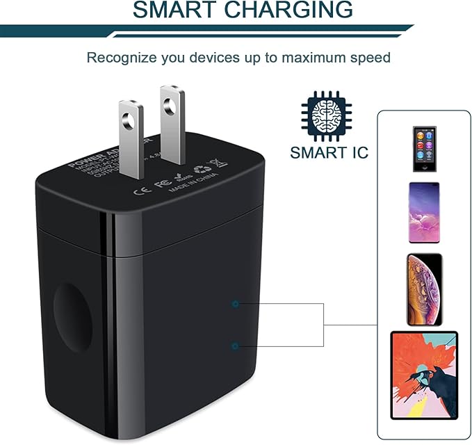 USB Wall Charger, 2-Pack AILKIN 4.8A 4-Port USB Plug Cube Brick Charging Box Wall Charger Plug, Charging Block for iPhone 17 16 15 14 13 Pro Max 12 11Pro Max/XR Plus, Samsung Galaxy S23 S22 S21