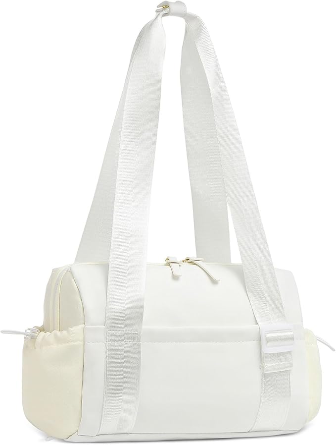 Mini Gym Bag for Women, Yoga Small Sports Bag for Women Girls, Waterproof PU Fitness Tote with Wet Compartment, White