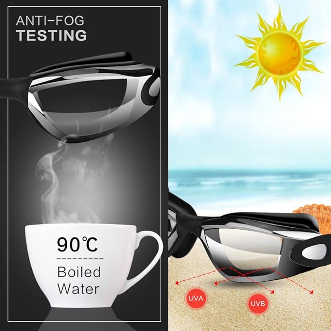 Swim Goggles Swimming Goggles No Leaking with Nose Clip, Earplugs, Swim Cap and Case for Men Women
