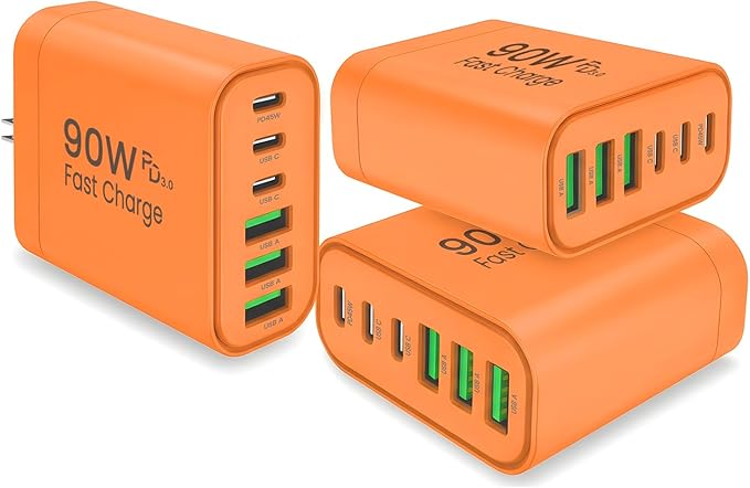 90W GaN USB C Charger Block [3 Pack],6-Port USB C Wall Charger Fast Charging 45W PD Power Adapter for MacBook Air/iPad Pro/iPhone 17Pro Max/Samsung Galaxy S24 Ultra/Tabs for Home Travel