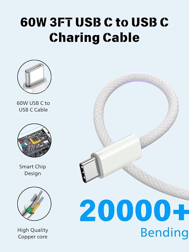iPhone 17 16 15 Charger Fast Charging 20W Apple USB C Adapter Fast Charger Comes with 3FT C to C Woven Charging Cable Compatible with iPhone Air/17 Pro Max/16 Pro/16e/15 Plus,iPad Pro/Air/Mini,AirPods