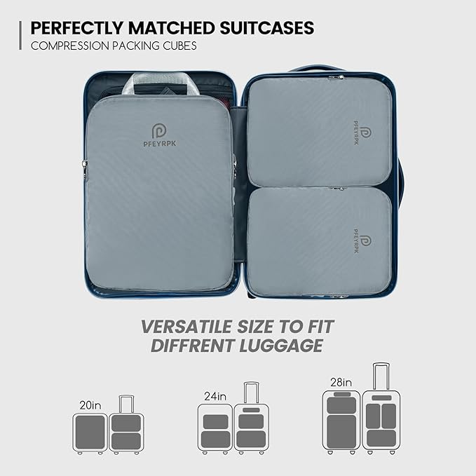 PFEYRPK Lightweight Compression Packing Cubes for Suitcases, Compressible Expandable Travel Packing Organizer with Clear Toiletries and Backpack Bag, Travel Essentials for Carry on Luggage 7 Set