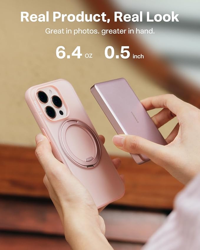 TORRAS MiniMag Power Bank,Ultra-Slim 10,000mAh Magnetic Wireless Portable Charger, 22.5W Fast Charging iPhone Air MagSafe Battery Pack Designed for iPhone 17 Pro Max/17 Pro/Air/16/15/14/13/12, Pink