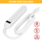 D-Line Cable Management Box with 6 AC Outlet 6ft Power Strip, Hide Extension Cords and Excess Wire Clutter, 16.5in (L) x 4.5in (H) x 5in (W) - Large, White with Wood-Lid