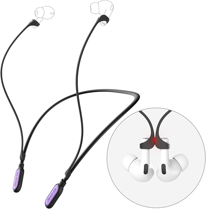 Ultra Strong Magnetic Compatible Airpod Pro Strap Anti-Lost Cord Sports Lanyard Compatible with Airpods 4 3 2 1 Generation Pro 3 2 1, Black with Purple