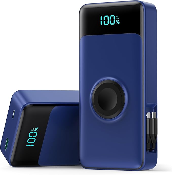5-in-1 Portable Charger for iPhone,40800mAh Power Bank Built-in Retractable Cable and iWatch Charger,25W PD QC4.0 Fast Charging Battery Pack,Travel Essential Charger for iPhone 17/Air/16,Android,Blue