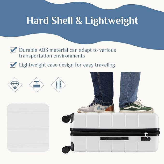 OLIXIS 3-Piece Suitcase Set, Hardside Luggages with Spinner Wheels, Lightweight ABS Hard Shell Travel Luggage, Expandable Carry-On Suitcase with TSA Approved Lock–White, 20/24/28 Inch